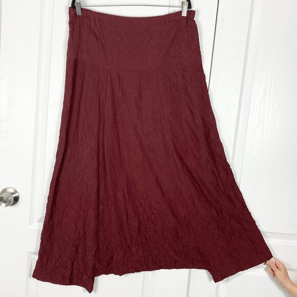 nwot SHIRIN GUILD Pants M Burgundy Dropped Crotch Crinkle Wool Pull On Wide - Picture 1 of 13